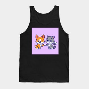 cute-cat-corgi-dog-cartoon-vector-icon-illustration-animal-friend-icon-concept-isolated-premium Tank Top